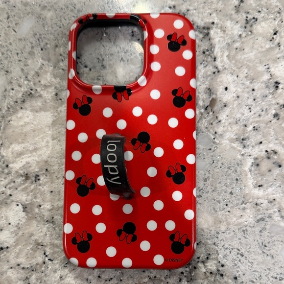 Disney Other - iPhone 14 Pro loopy Disney Red and Black Polka Dot Phone Case with Loop